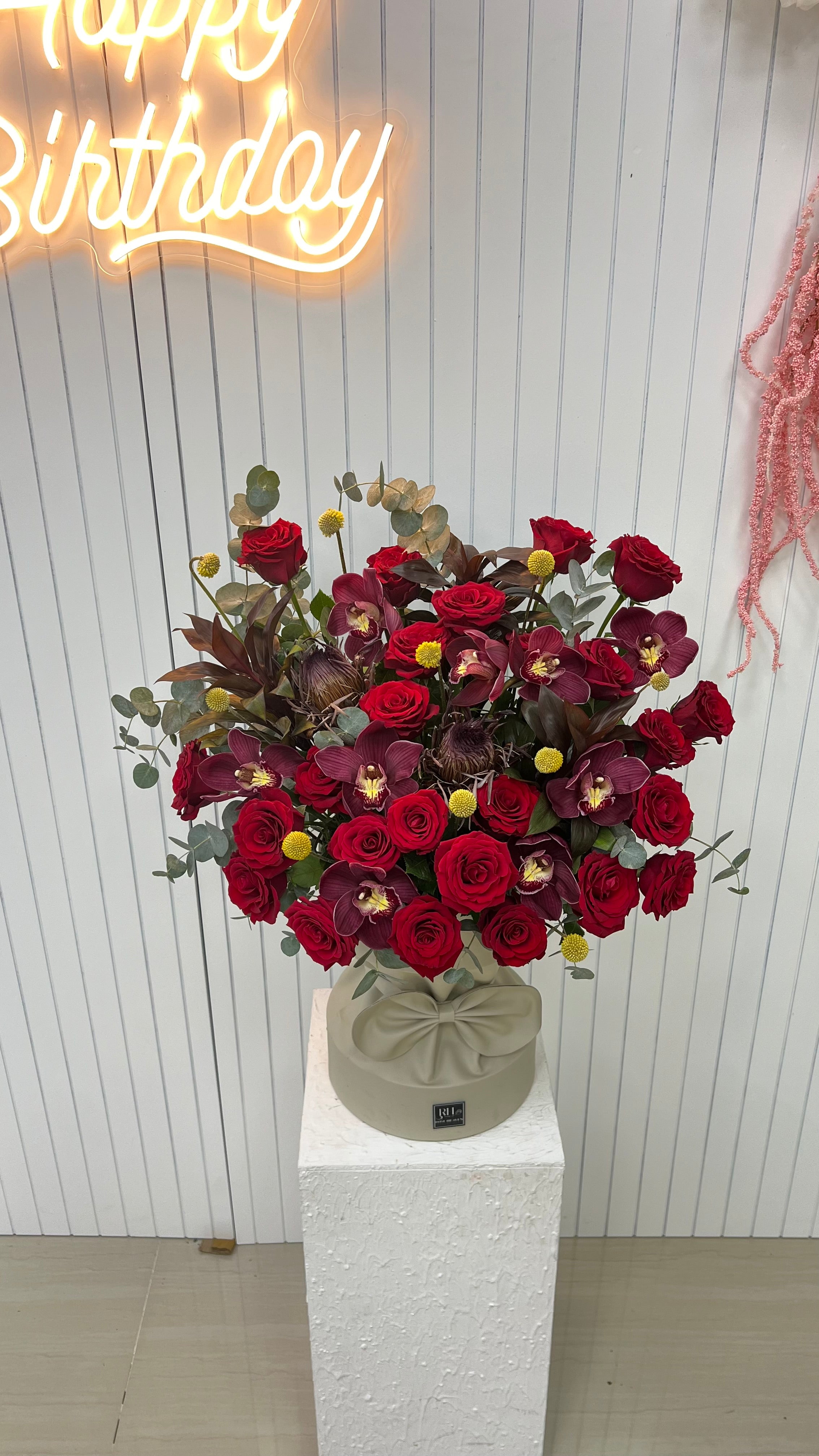 Red Bliss: Rose & Cymbidium Orchid Luxury Box