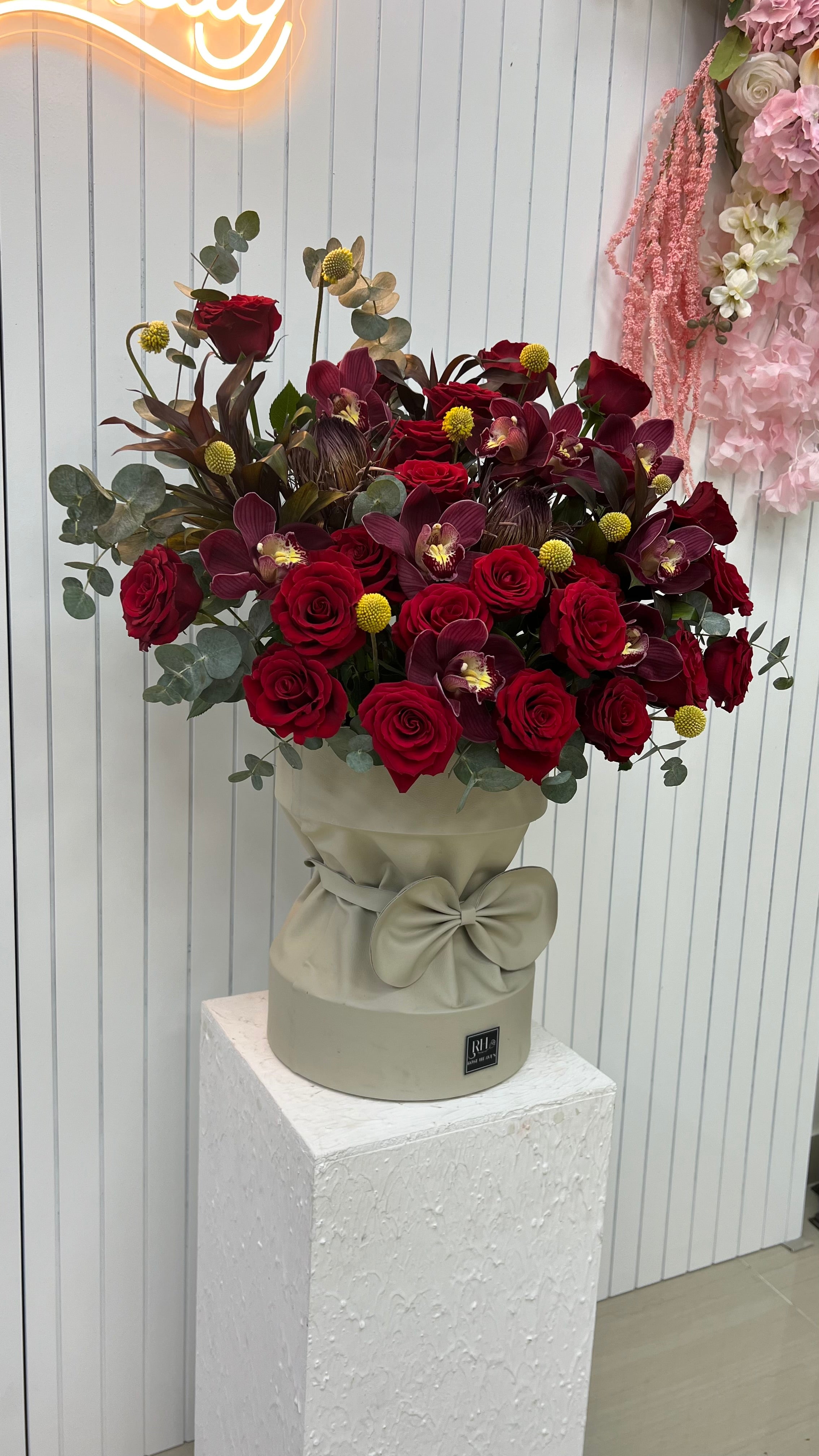 Red Bliss: Rose & Cymbidium Orchid Luxury Box
