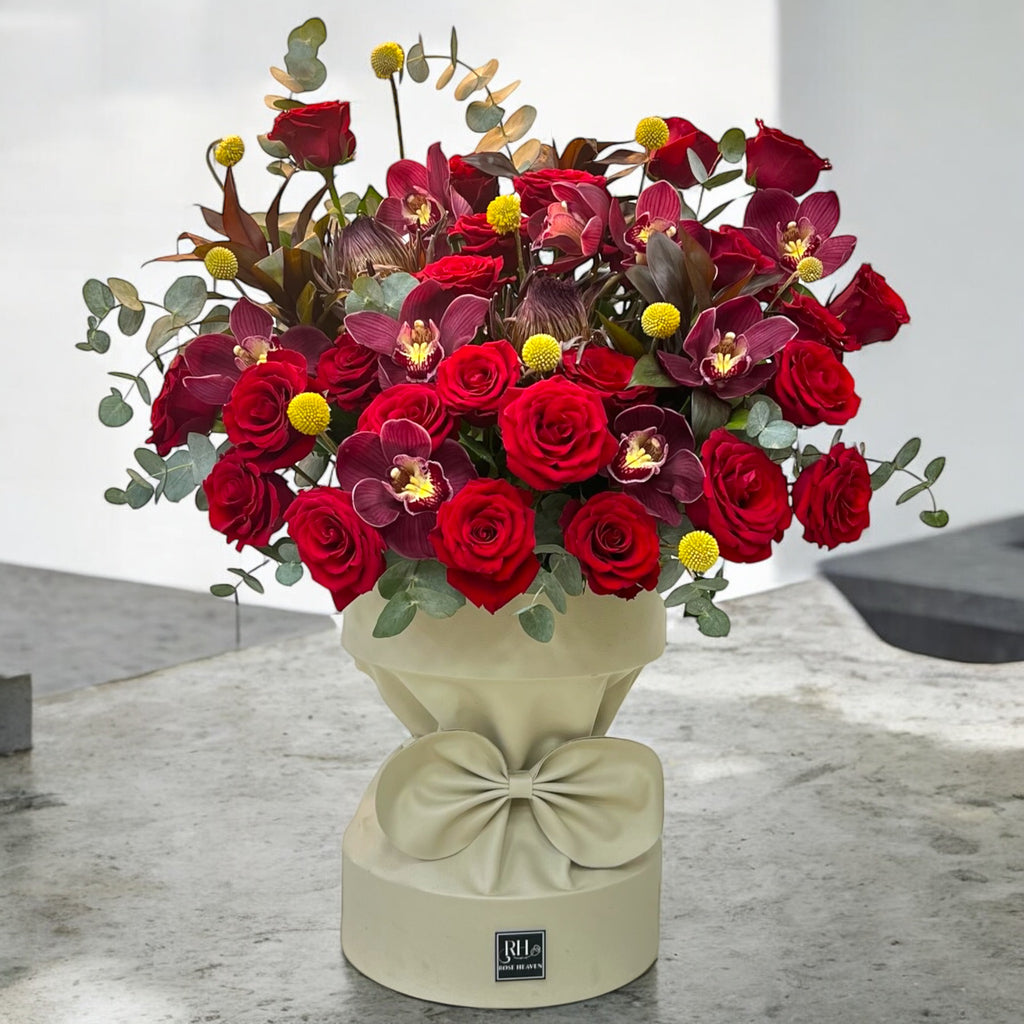 Red Bliss: Rose & Cymbidium Orchid Luxury Box